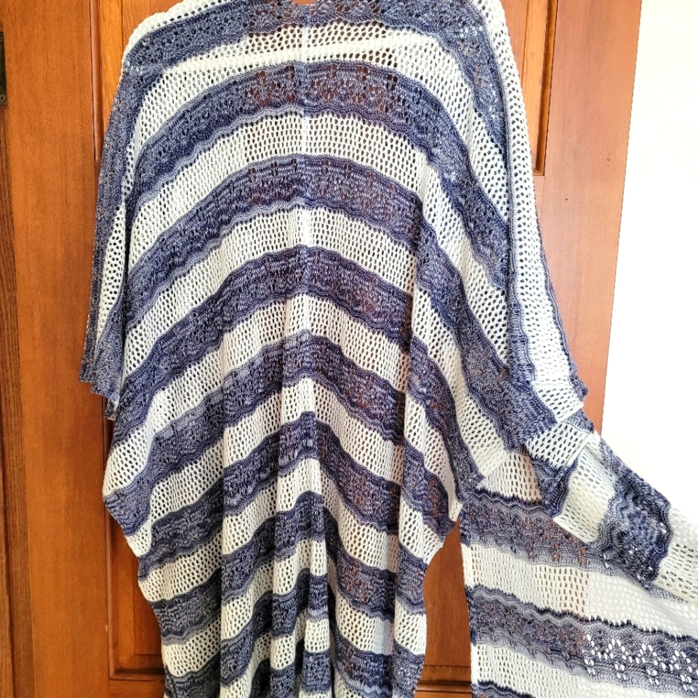 Blue & White shawl, swim suit cover up